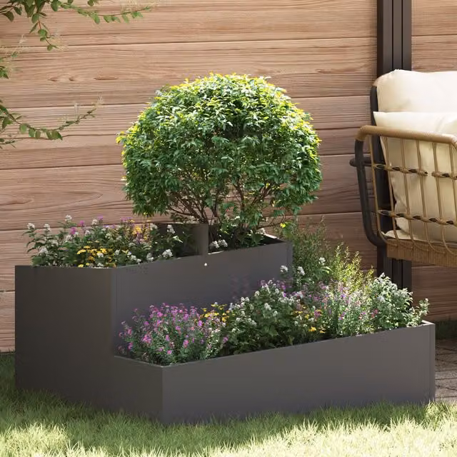 Berkfield Home Black Steel Planter Tub W/D/H: 80 x 80 x 50 cm