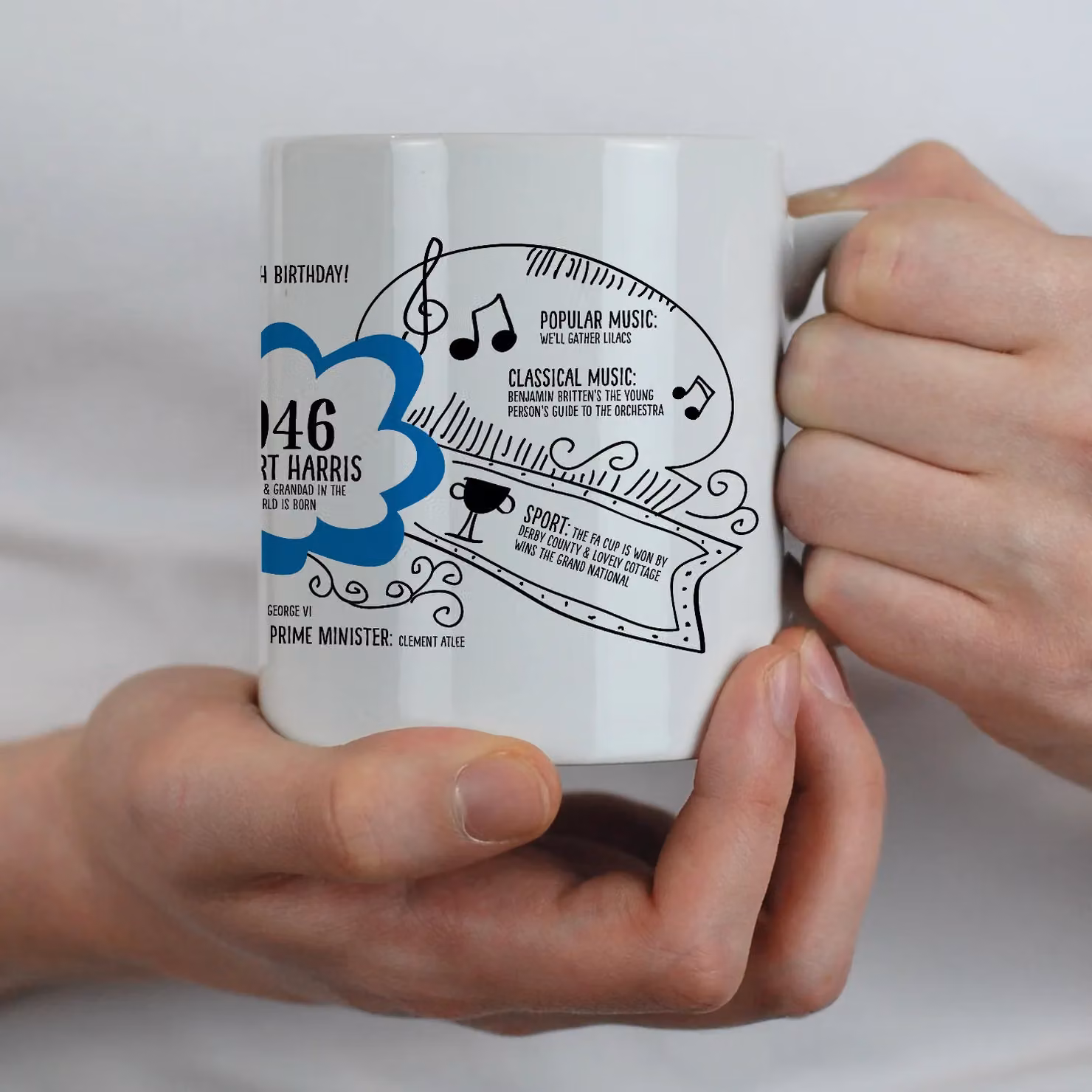 Afewhometruths Personalised 80th Birthday Fun Facts Mug, Born in 1946, Blue and White – 3