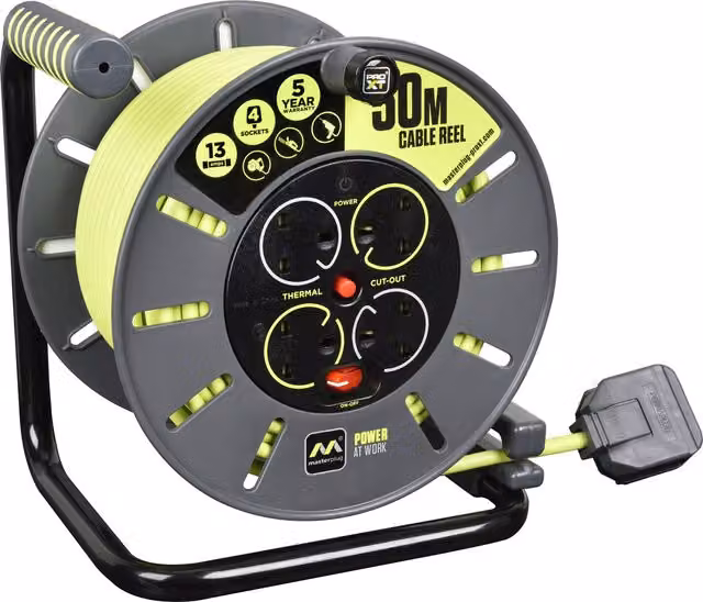Masterplug PRO-XT Open Cable Reel 240V 13A 4-Socket 50m, Grey