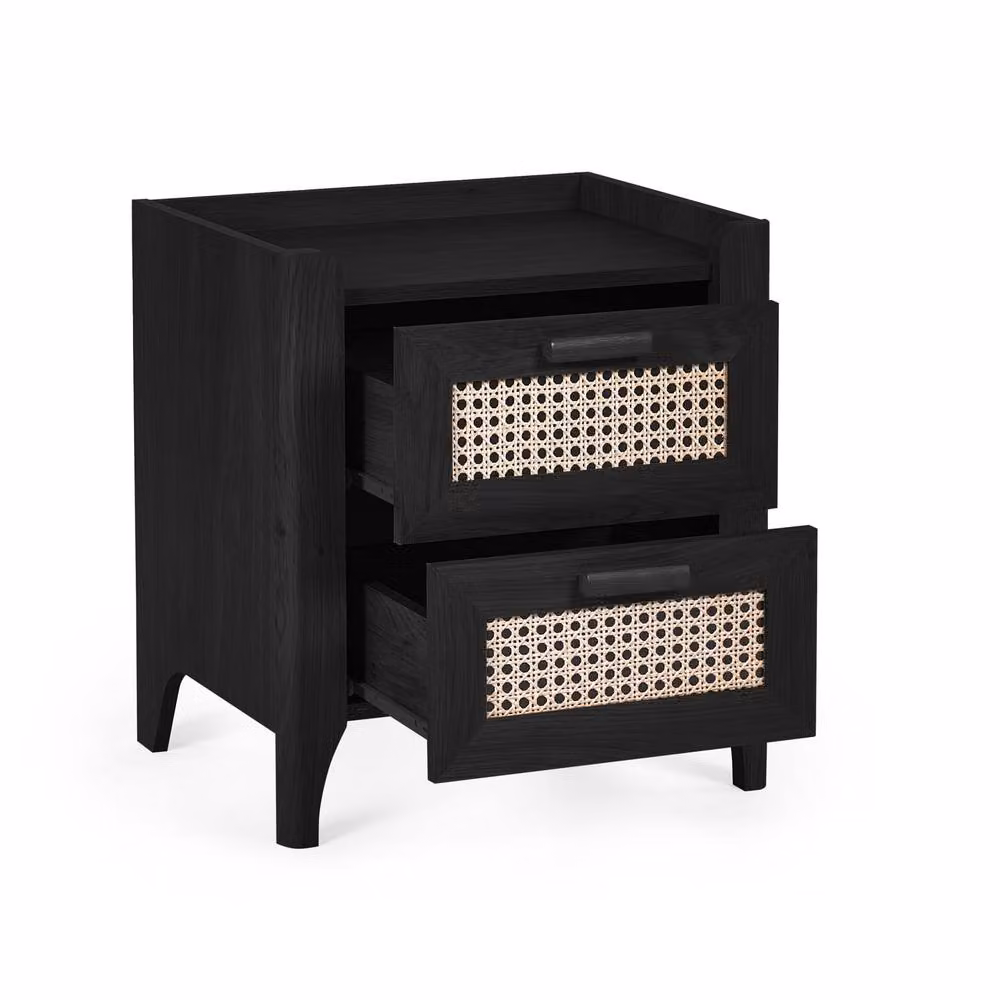 Cheshire Premium Pacifica 2 Drawer Black Ash Bedside Unit with Rattan Details – 2