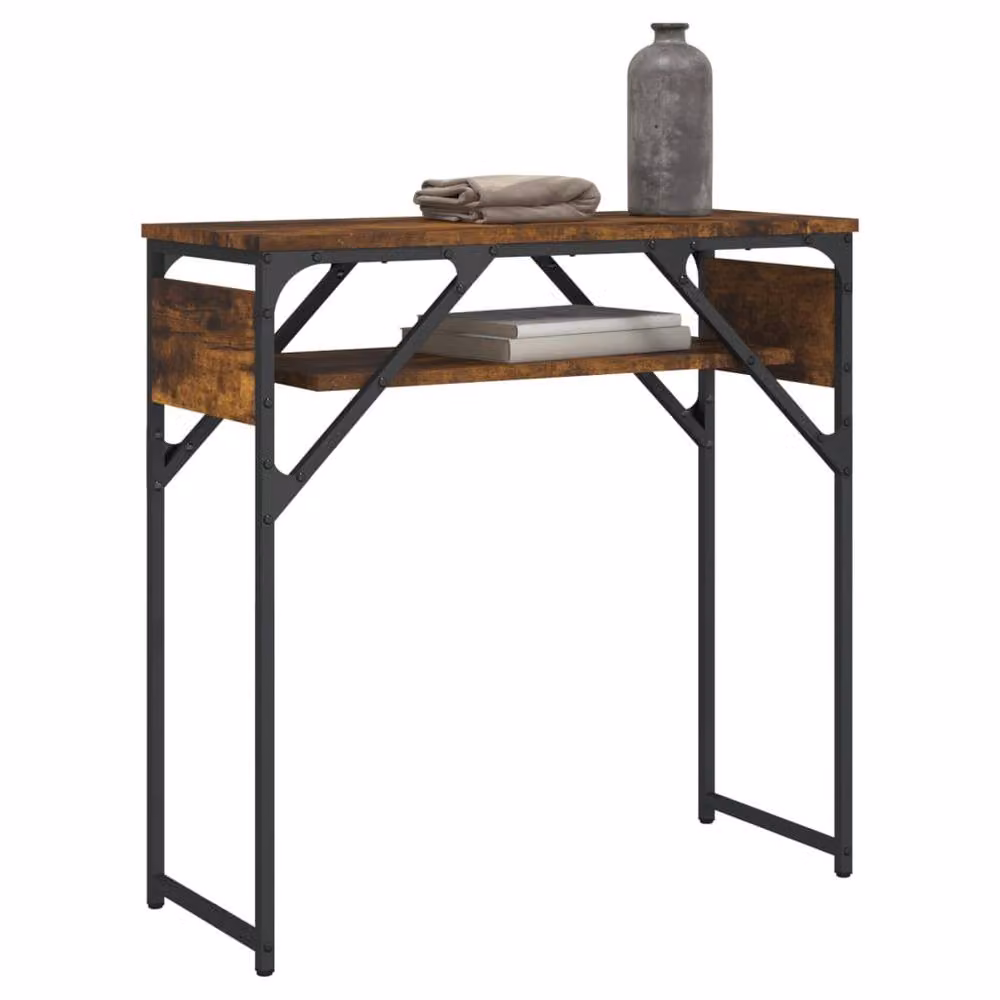 Berkfield Home Console Table with Shelf in Smoked Oak and Brown, W/D/H: 75 x 30 x 75 cm – 3