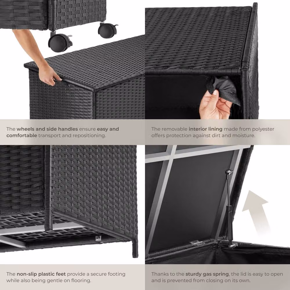 tectake Kuusamo Large Rattan Storage Box with Aluminium Frame and Castors in Black – 5