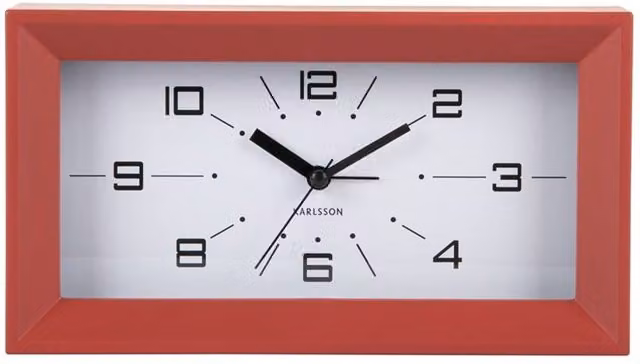 Present Time Karlsson Lujo Rectangular Analog Tabletop Alarm Clock in Red Ochre