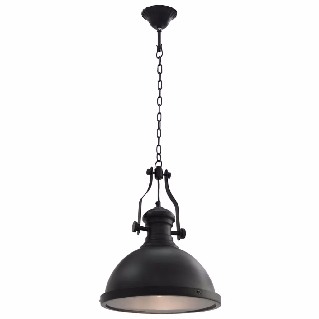 Berkfield Home Round Industrial Metal Ceiling Lamp in Black with E27 Socket – 2