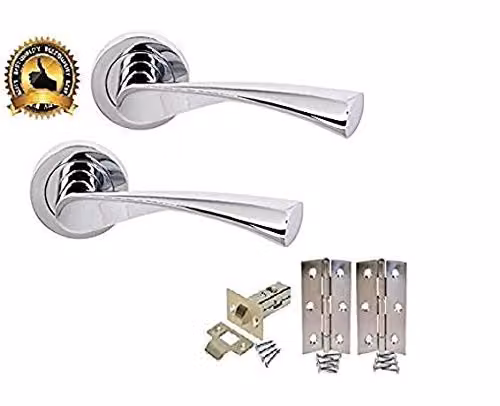 Golden Grace Astrid Lever On Rose Door Handles Latch Pack in Duo Finish Chrome, Gold and Silver