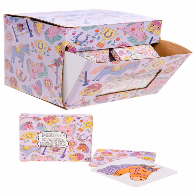 LG-Imports Pack of 12 Horses Mini Memory Matching Card Games with 28 Cards in White and Multicolour