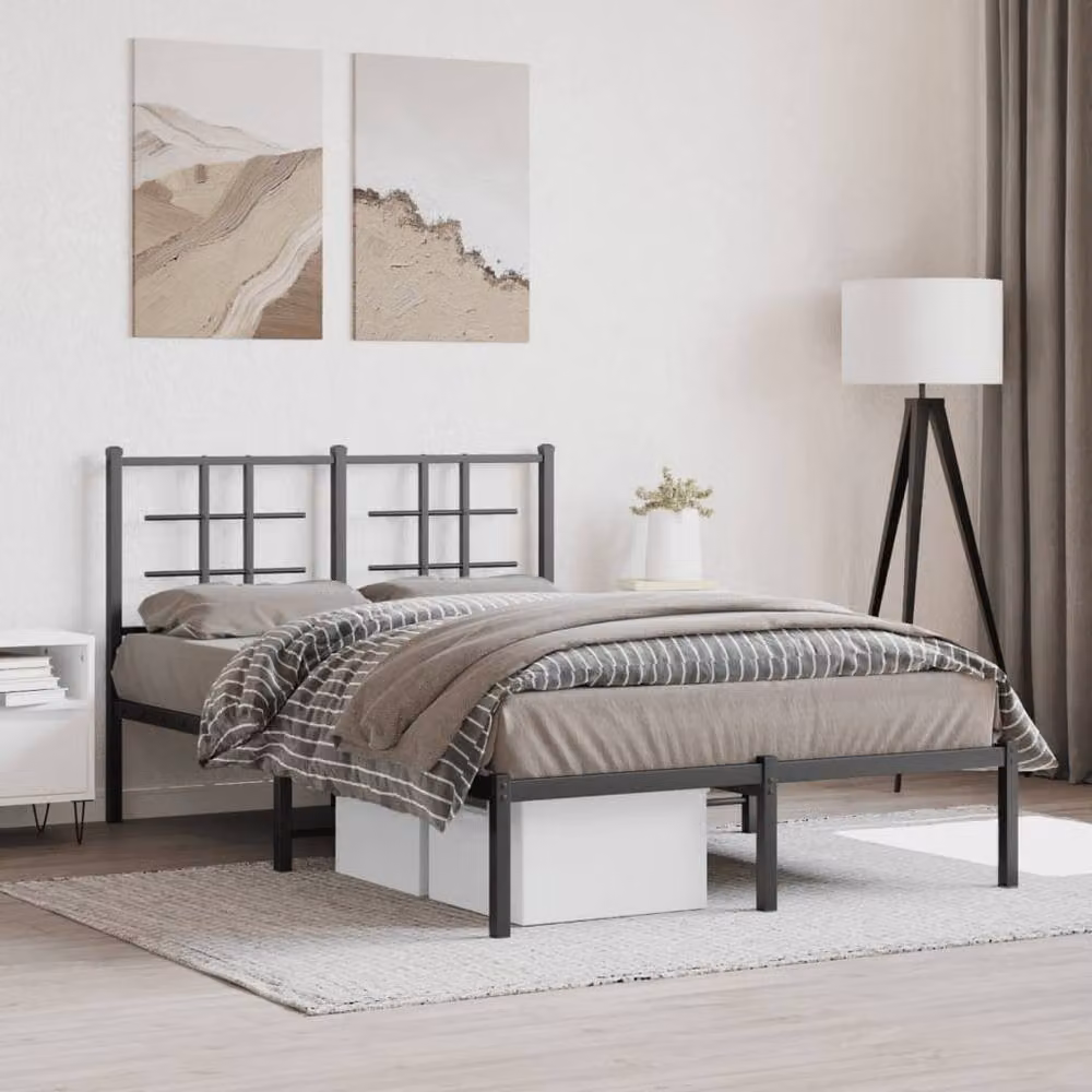 Berkfield Home Metal Bed Frame with Headboard in Black, W/D/H: 120 x 190 cm – 2