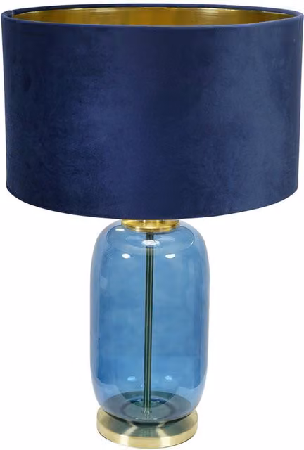 Leigh Navy Blue and Gold Glass Table Lamp with Navy Velvet and Gold Inner Shade