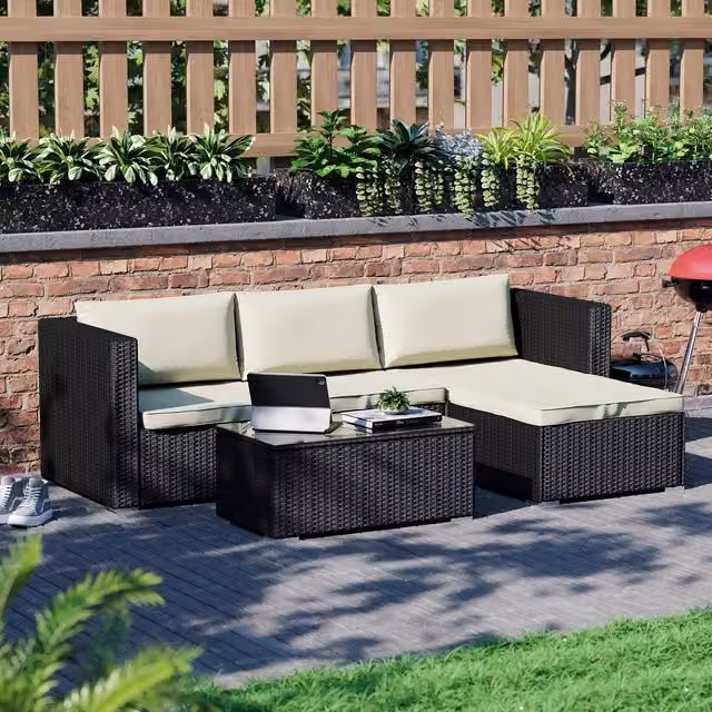 Vida Designs Hampton 4 Seater Rattan Garden Furniture Set in Black