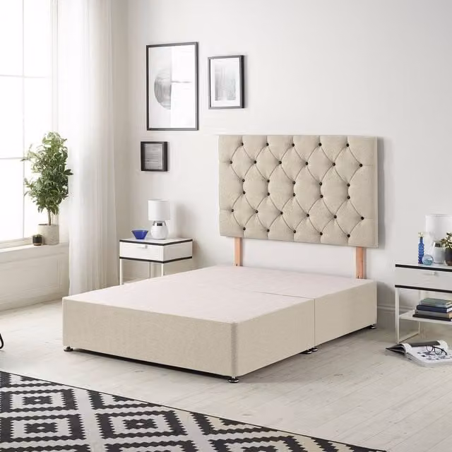 Somnior Beds Ltd Upholstered Fabric Divan Bed Base with Drawers in Beige and Yellow, W/D/H: 120 x 200 cm