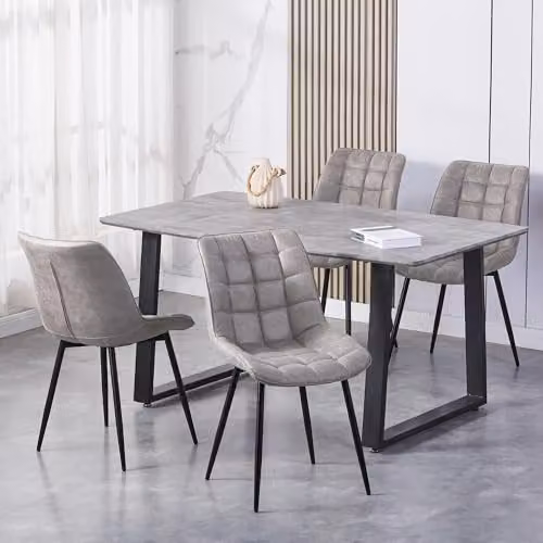 MCC Direct Alba Set of 2 Faux Matte Suede Leather Dining Chairs with Metal Legs in Light Grey – 2