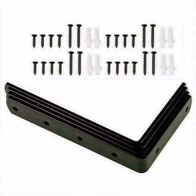 VOGREX 8-Piece Black Brushed Cast Iron L-Shape Wall Mounted Shelf Brackets