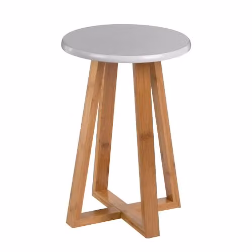 Orsina Blue and Natural Bamboo Round Stool, W/D/H: 30 x 30 x 43 cm – 2