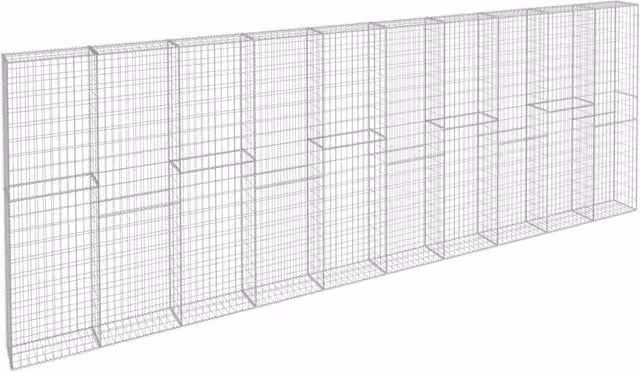 Berkfield Home Durable Galvanised Steel Gabion Fence with Covers in Silver, W: 600 cm, D: 30 cm, H: 200 cm
