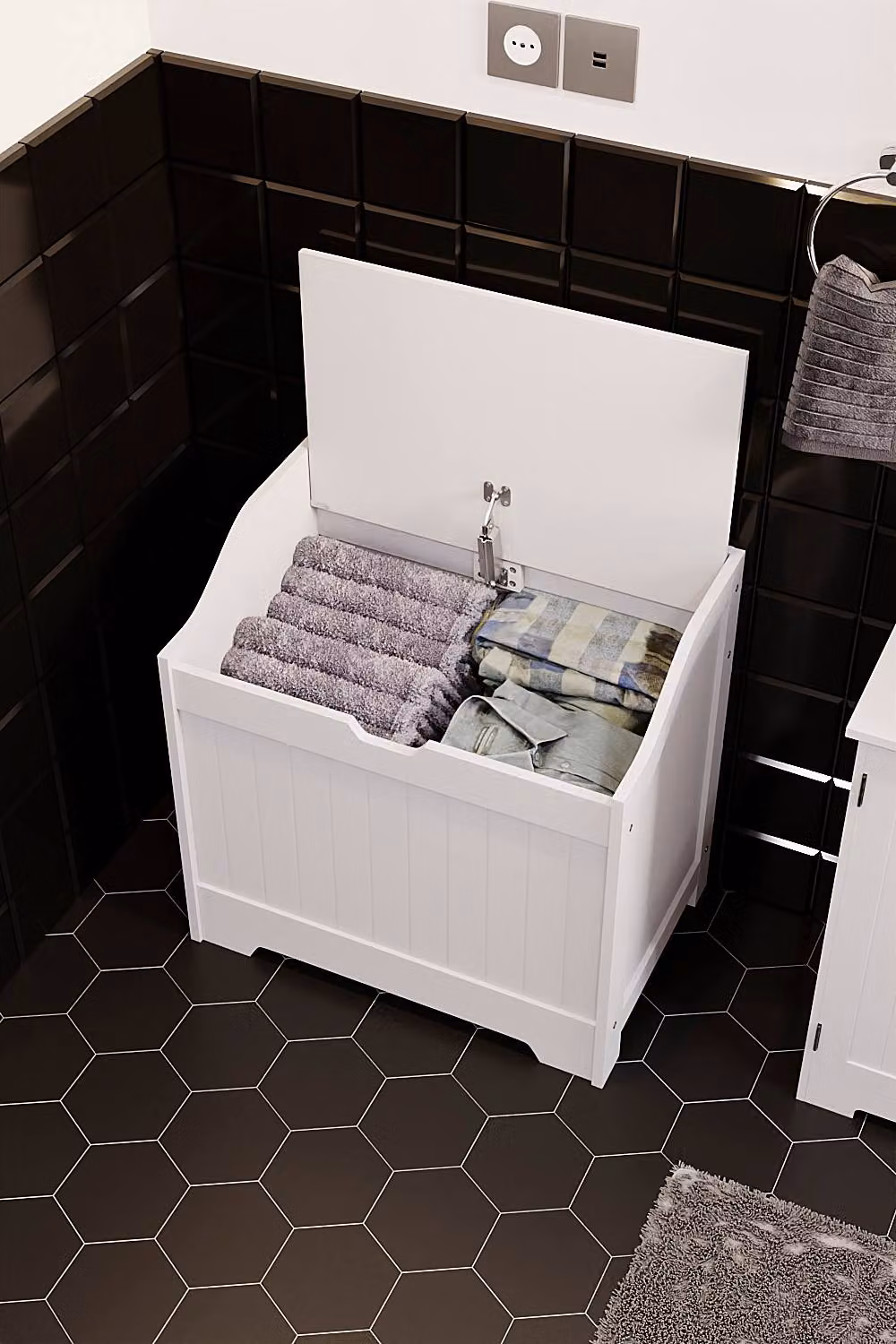 HD Designs Priano Dual-purpose Freestanding Laundry and Storage Chest in White Matt – 3