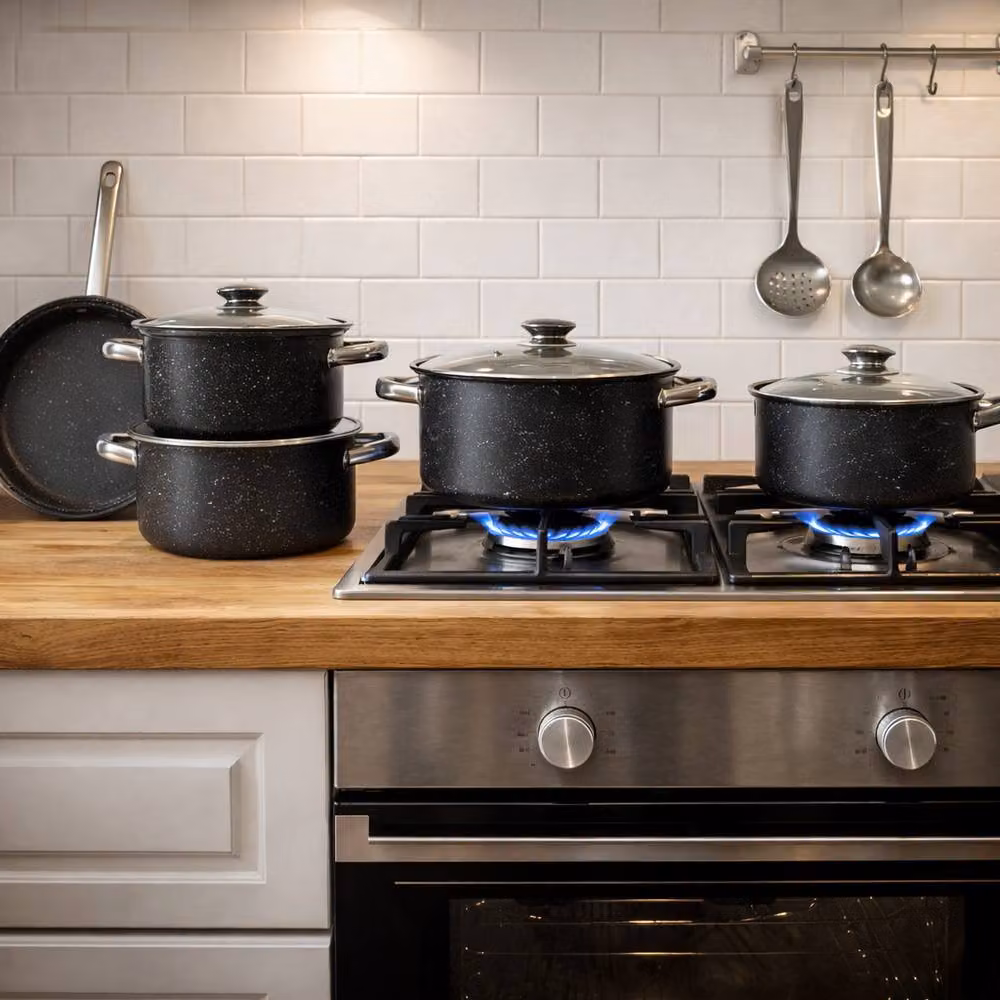 Carter & Clay 9 Piece Non-Stick Ceramic Cookware Set in Grey and Black with Saucepan, Frying Pan and Lids – 2