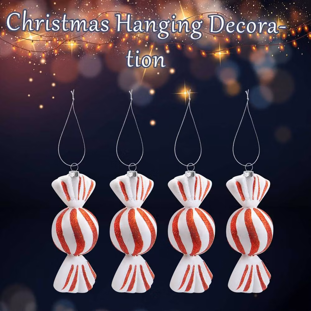 VFM e-Store Christmas Candy Hanging Decoration, Red and White Striped Pendant, Pack of 4, W/H: 17 x 24 cm – 2