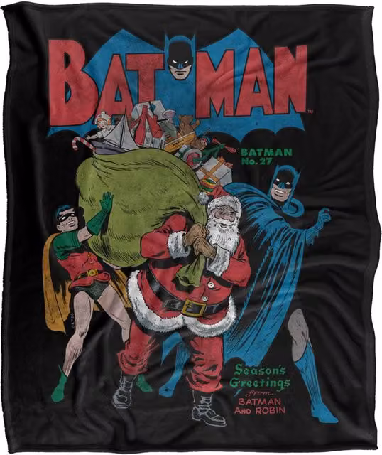 Warner Bros. Batman Seasons Greetings Christmas Comic Cover Super Soft Fleece Throw Blanket, Multicolour, W: 91 cm, D: 147 cm – 6