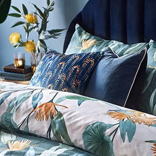 Furn Wisteria Printed Velvet Cushion in Blue and Petrol, W/D/H: 50 x 50 x 50 cm – 4