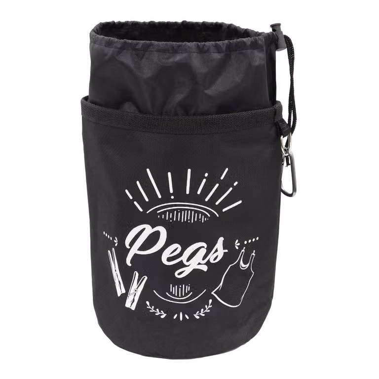 JVL Large Peg Bag with 96 Soft Touch Leaf Clothes Pegs in Multicolour and Black