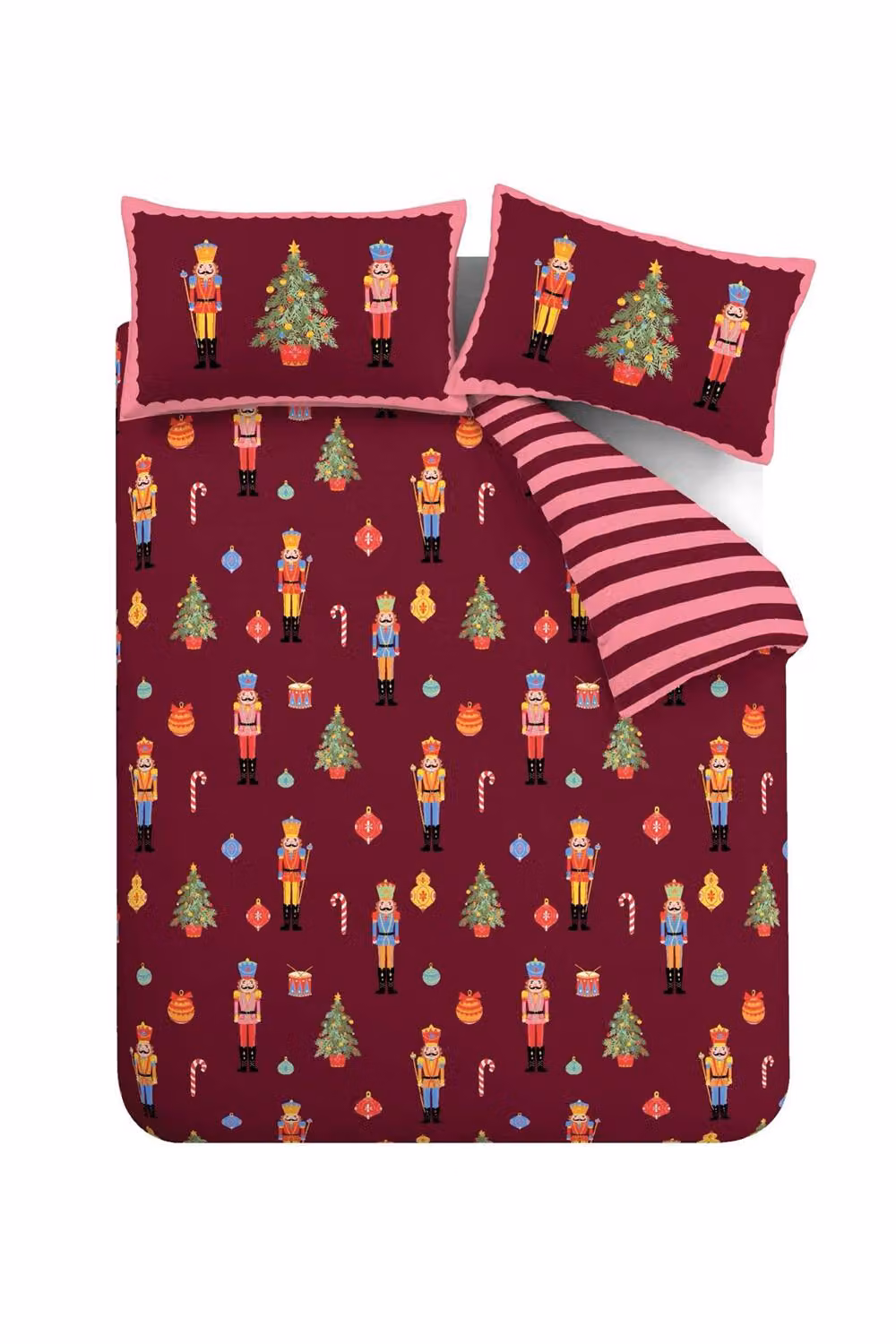 Catherine Lansfield Christmas Nutcracker Stripe Reversible Duvet Cover and Pillowcase Set, Plum – 3