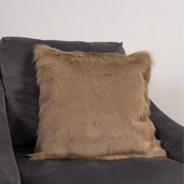 Native Natural Beige Square Goatskin Cushion, W: 45 cm