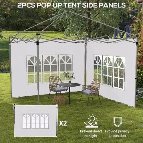 Outsunny White Polyester Gazebo Side Panels for 3x3m or 3x4m Pop Up Gazebos, 2 Pack – 3