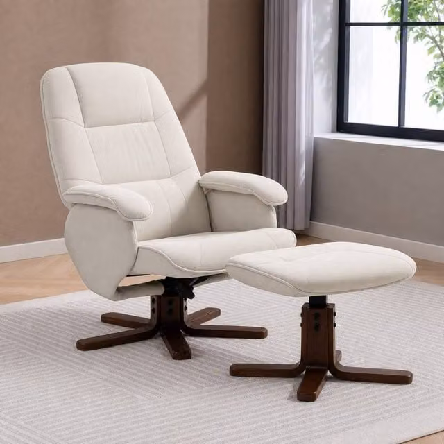STILVORA Modern Recliner Armchair with Matching Ottoman in Beige – 1