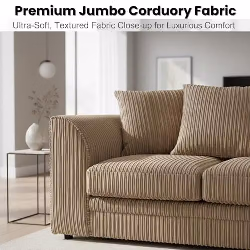 Bliss Furniture Jumbo Cord 2-Seater Sofa in Beige with Scatter Cushions and Removable Covers, W/D/H: 155 x 75 x 87 cm – 3