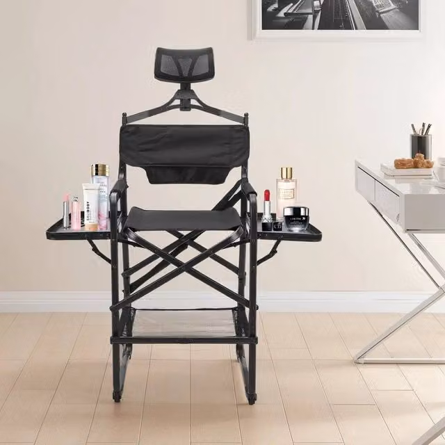 EONLION Black Folding Makeup Artist Chair and Photo Prop with Armrests – 1