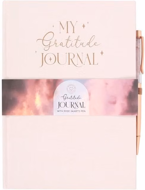 KDMK White Gratitude Journal with Rose Quartz Pen