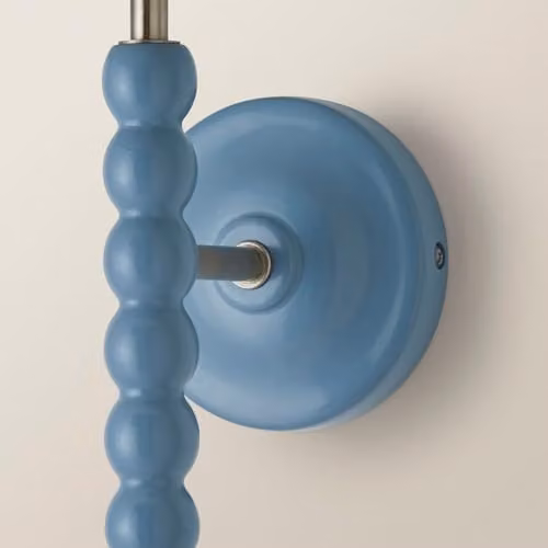ValueLights Bobbin Pair of Blue Wall Lights with Green Fabric Shades – 3