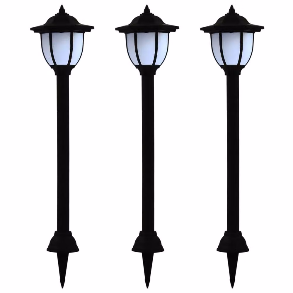Berkfield Home Set of 3 Black Solar LED Outdoor Garden Path Lanterns – 2