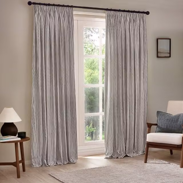 Make It A Home Hebden Striped Cotton Pencil Pleat Curtain Pair, Grey, Width: 168 cm, Height: 229 cm
