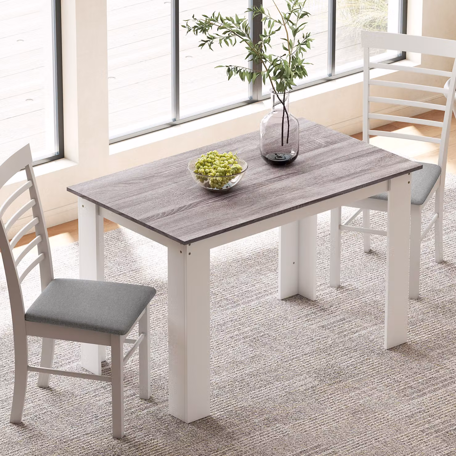 HOMCOM Modern Rectangular Dining Table for 4-6 People with Wood Effect in Grey – 2