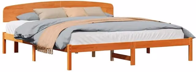 Berkfield Home Modern Solid Wood Pine Bed Frame with Headboard, Wax Brown, W/D/H: 180 x 200 x 74 cm – 1