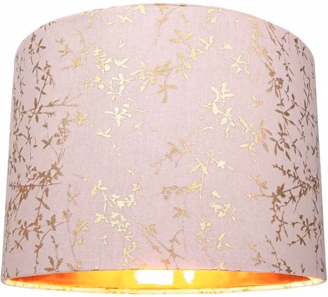 Happy Homewares Modern Round Soft Cotton Fabric Lamp Shade with Gold Floral Decoration in Pink, Diameter: 30.48 cm