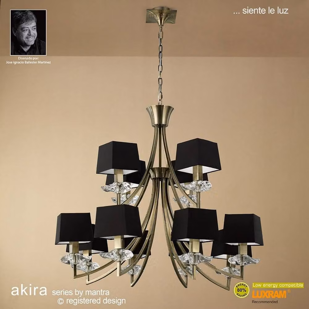 Netlighting Akira 2 Tier 12 Light Pendant Lamp in Antique Brass and Black – 2