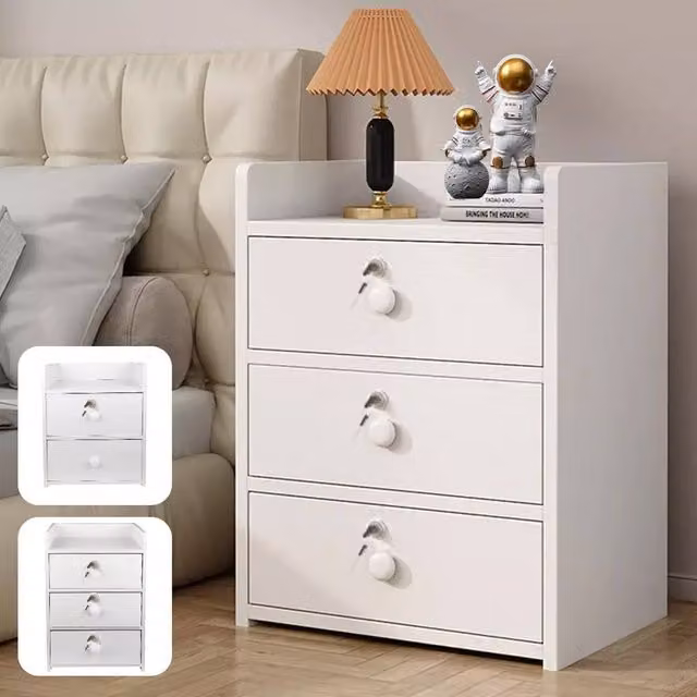 Ventryn Modern White Wooden 3-Drawer Nightstand and Bedside Cabinet