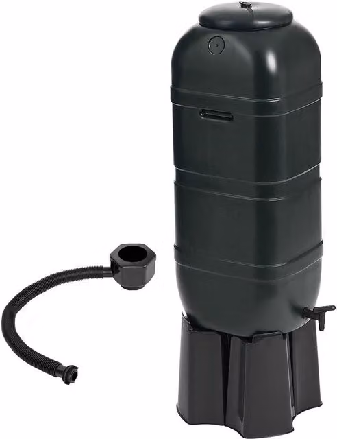Charles Bentley 100L Black Plastic Round Garden Water Butt Set with Stand, Tap and Filler Kit – 1