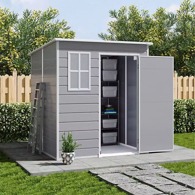 Livingandhome Modern Grey PVC Pent Roof Garden Shed with Window