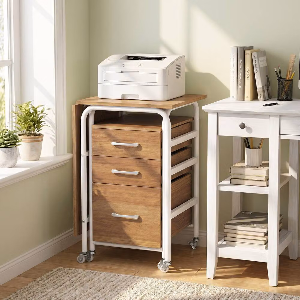 Costway Folding Computer Desk with 3 Drawers in Natural – 4