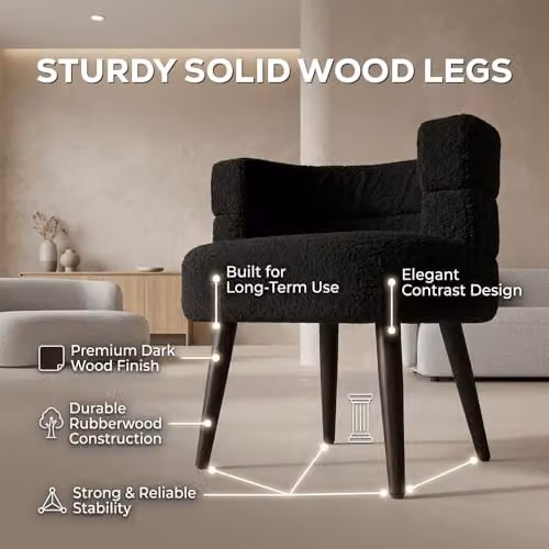 Alivio Black Bouclé Sherpa Tub Chair with Armrests and Rubberwood Legs – 6
