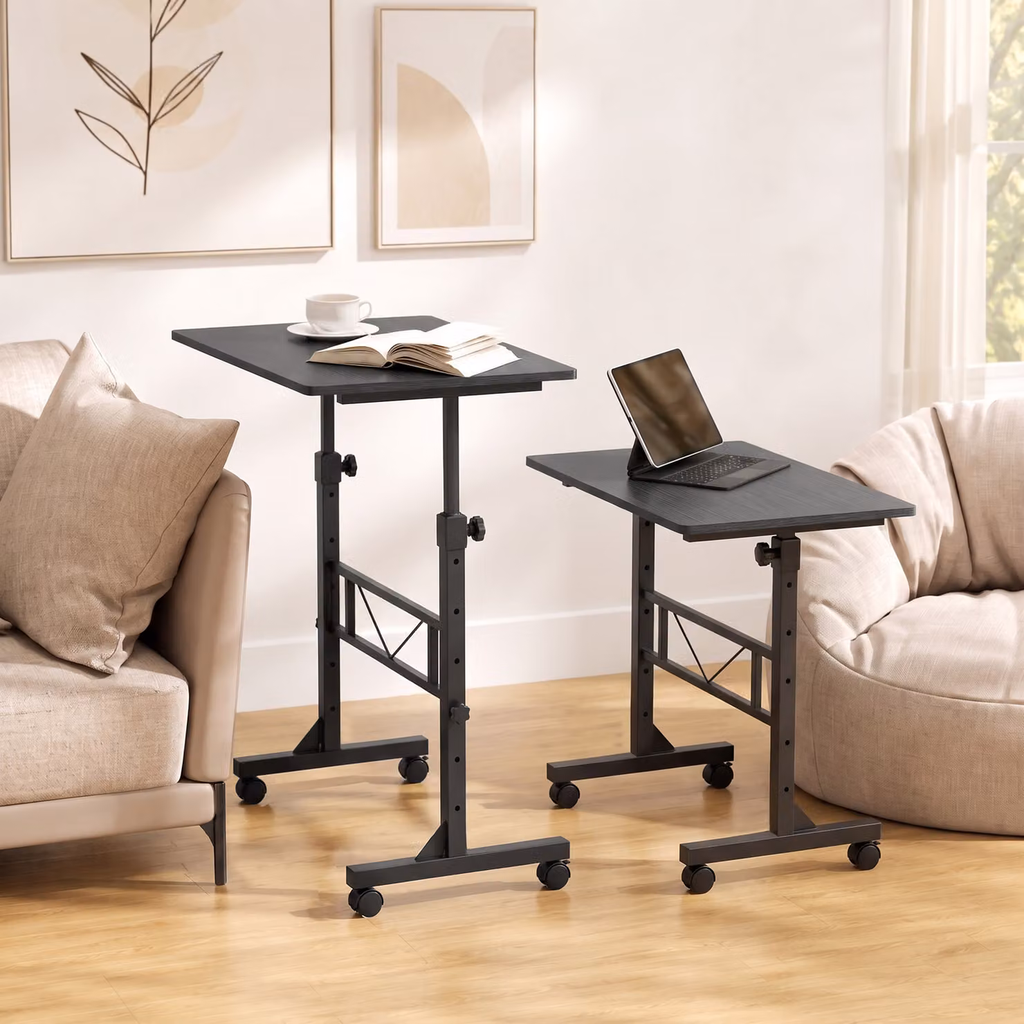 HOMCOM Adjustable Height Overbed Table with Wheels, Black – 2