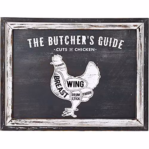 KDMD Butchers Cuts Chicken Wall Plaque in White and Grey, W: 58 cm, H: 45 cm, D: 1 cm