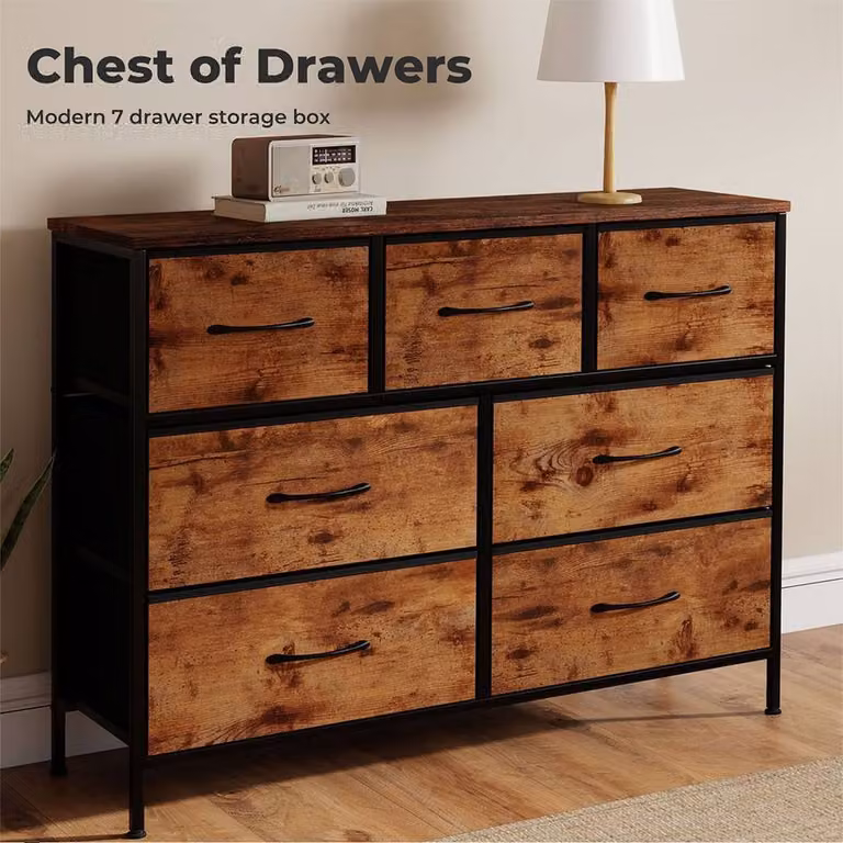 Levede 7 Drawer Fabric Chest of Drawers Storage Organiser in Brown