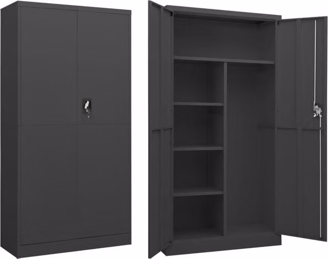 Berkfield Home Anthracite Metal Locker Cabinet with Hinged Doors, W/D/H: 90 x 40 x 180 cm