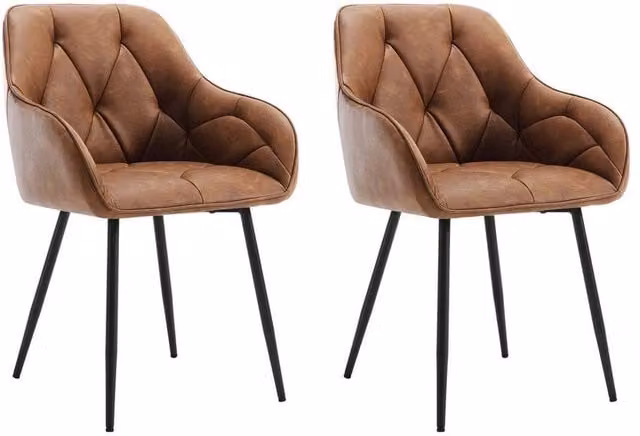 FORGEVIO Modern Dining Chairs Set with Brown Synthetic Leather Padded Seats and Metal Frame – 1
