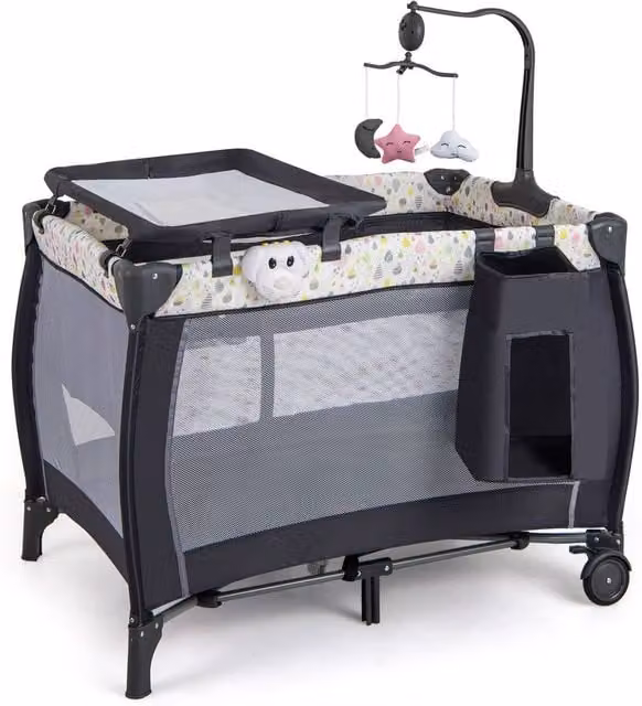 Costway 3 in 1 Foldable Baby Activity Center Playpen with Diaper Changing Table, Grey – 1
