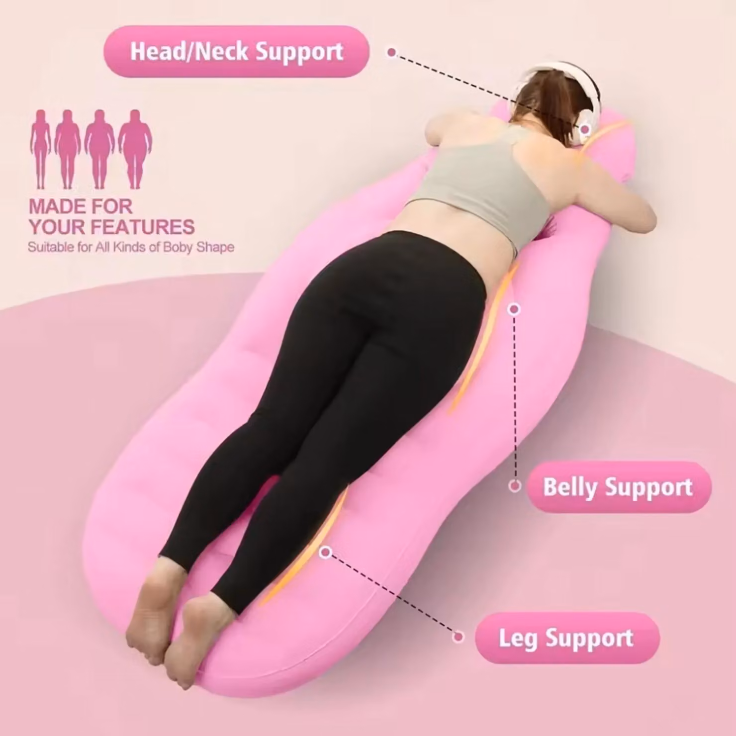 Hinsinc Pink Inflatable Maternity Pillow and Waterproof Foldable Bed Mattress – 3